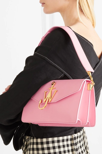 Shop Jw Anderson Logo Leather Shoulder Bag In Pink