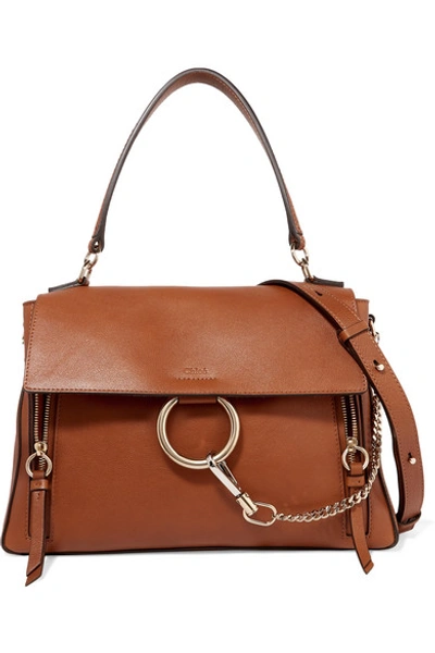 Shop Chloé Faye Day Large Textured-leather Shoulder Bag In Tan