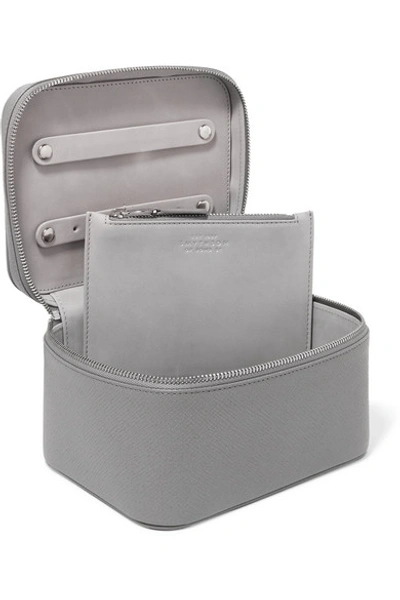 Shop Smythson Panama Mini Textured-leather Jewelry Case In Gray