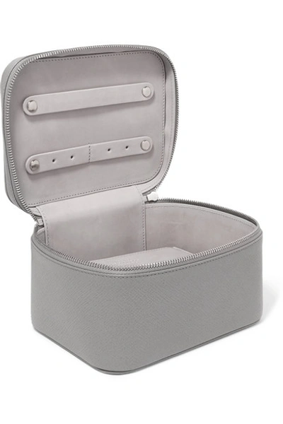 Shop Smythson Panama Mini Textured-leather Jewelry Case In Gray