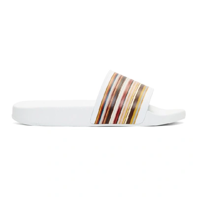 Shop Paul Smith White Multistripe Ruben Slides