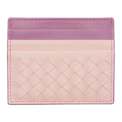 Shop Bottega Veneta Pink & Purple Intrecciato Card Holder