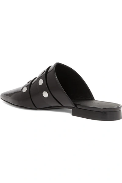 Shop Victoria Beckham Punky Embellished Glossed-leather Slippers In Black