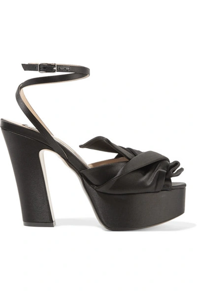 Shop N°21 Knotted Satin Platform Sandals In Black