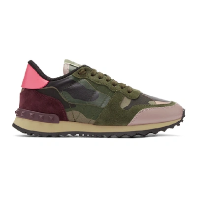 Shop Valentino Green  Garavani Camo Rockrunner Sneakers In 0ph Army Gr