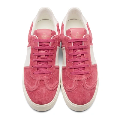 Shop Valentino Pink And White  Garavani Suede Flycrew Sneakers In 0jt Shadow