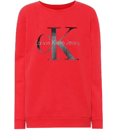 Shop Calvin Klein Jeans Est.1978 Printed Cotton Jersey Sweater In Red