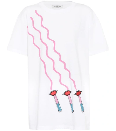 Shop Valentino Lipstick Waves Cotton Jersey T-shirt In White