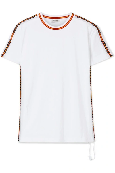 Shop Miu Miu Striped Cotton-jersey T-shirt