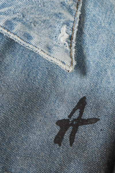 Shop Amiri Distressed Printed Denim Jacket In Mid Denim