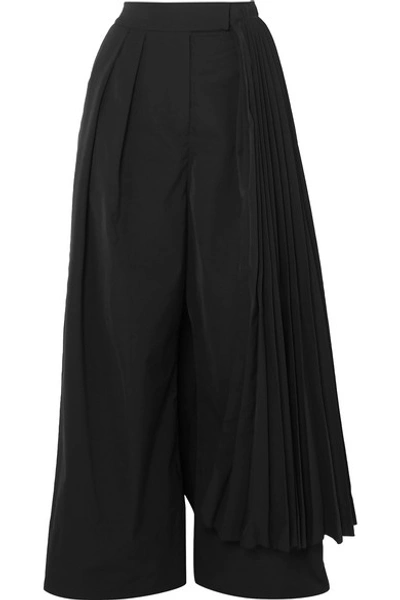 Shop A.w.a.k.e. Layered Pleated Crepe Wide-leg Pants In Black