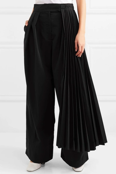 Shop A.w.a.k.e. Layered Pleated Crepe Wide-leg Pants In Black