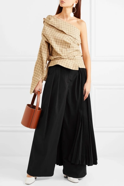 Shop A.w.a.k.e. Layered Pleated Crepe Wide-leg Pants In Black