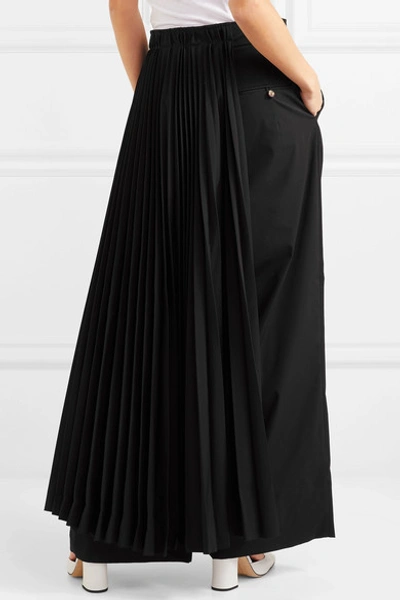 Shop A.w.a.k.e. Layered Pleated Crepe Wide-leg Pants In Black