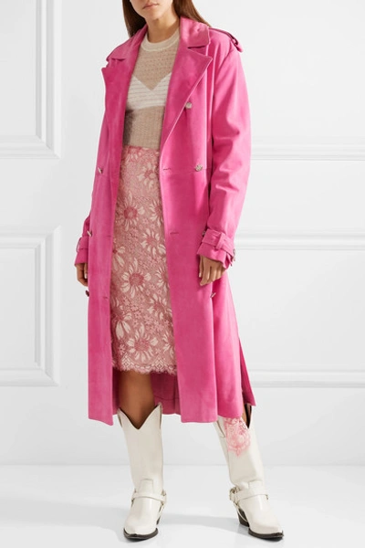 Shop Calvin Klein 205w39nyc Suede Trench Coat In Fuchsia