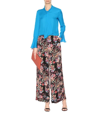 Shop Etro Printed Crêpe Trousers In Multicoloured