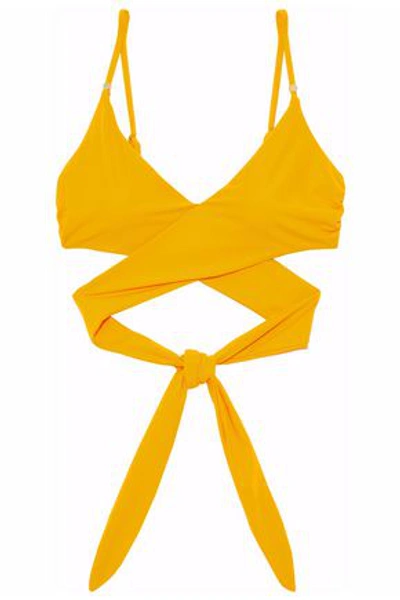 Shop Stella Mccartney Ruched Wrap Bikini Top In Marigold