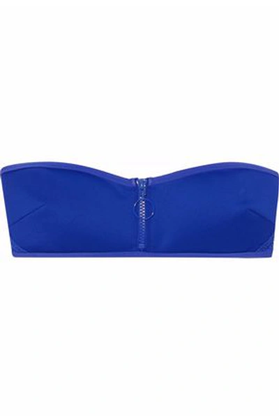Shop Stella Mccartney Woman Mesh-paneled Neoprene Bandeau Bikini Top Cobalt Blue