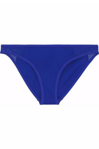 Shop Stella Mccartney Woman Mid-rise Mesh-paneled Neoprene Bikini Briefs Cobalt Blue