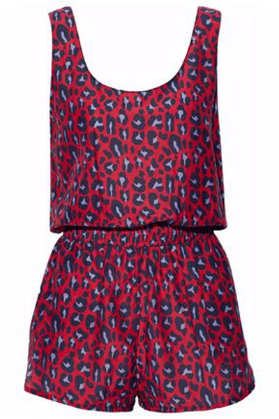 Shop Stella Mccartney Leopard-print Cotton And Silk-blend Playsuit In Red