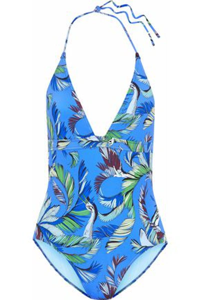 Shop Emilio Pucci Printed Halterneck Swimsuit In Blue