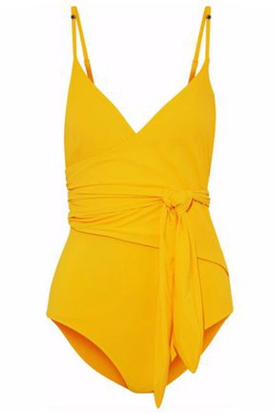 Shop Stella Mccartney Woman Wrap-effect Swimsuit Marigold