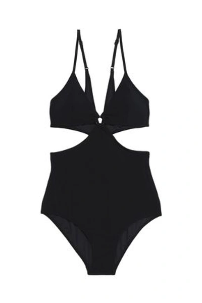 Shop Stella Mccartney Cutout Stretch-knit Swimsuit In Black