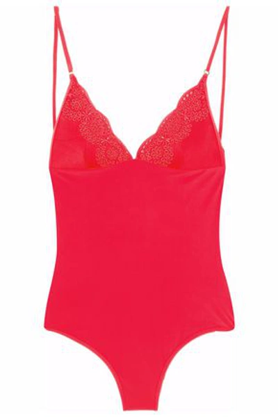 Shop Stella Mccartney Woman Broderie Anglaise-trimmed Swimsuit Red