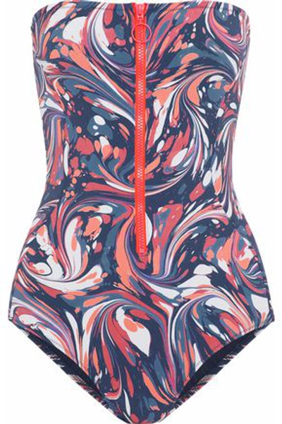 Shop Stella Mccartney Woman Strapless Cutout Printed Swimsuit Coral