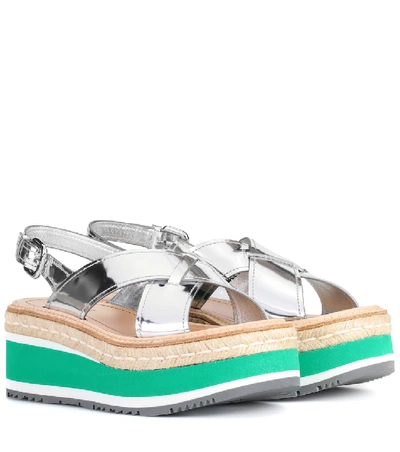 Shop Prada Leather Platform Sandals In Silver