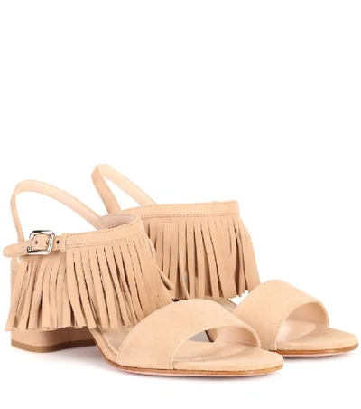 Shop Prada Suede Sandals In Beige