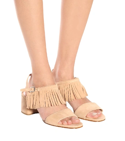 Shop Prada Suede Sandals In Beige