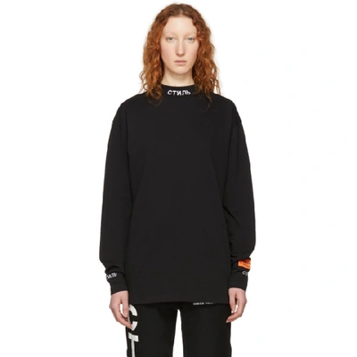 Shop Heron Preston Black Long Sleeve Style T-shirt In 1001 Blk/wh