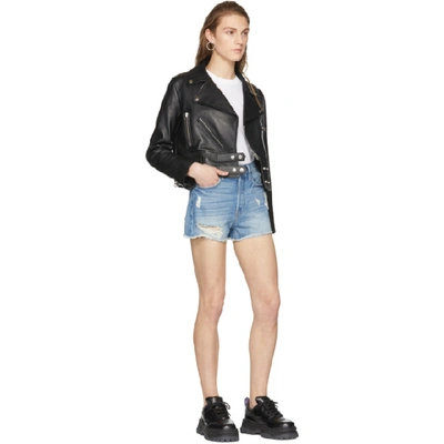 Shop Frame Blue Rigid Re-release Le Original Denim Shorts In Hemway