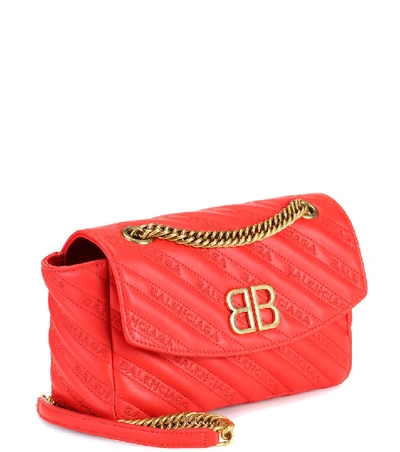 Shop Balenciaga Chain Round S Leather Shoulder Bag In Red