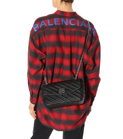 Shop Balenciaga Chain Round M Leather Shoulder Bag In Black