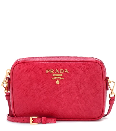 Shop Prada Saffiano Leather Crossbody Bag In Red