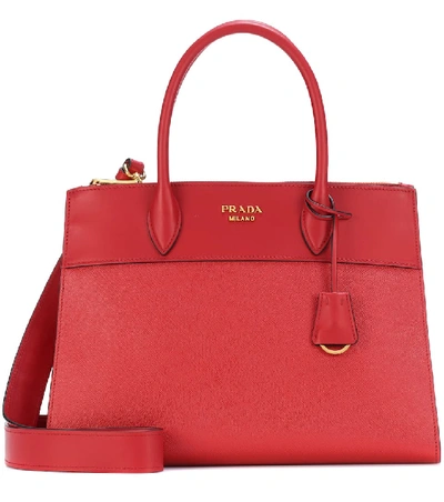 Shop Prada Paridgme Leather Shoulder Bag In Red