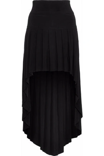 Shop Norma Kamali Woman Asymmetric Pleated Stretch-jersey Mini Skirt Black