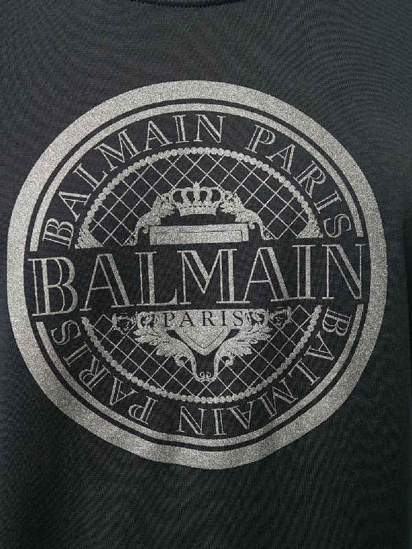 Balmain Circular Logo-print Cotton T-shirt In 176 Black | ModeSens