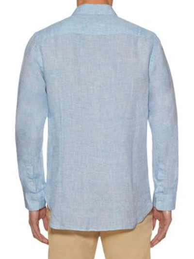 Shop Orlebar Brown Morton Tailored Linen Button-down Shirt In Heron