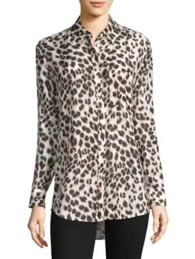 Shop Equipment Daddy Leopard Print Blouse In Bright White Multi