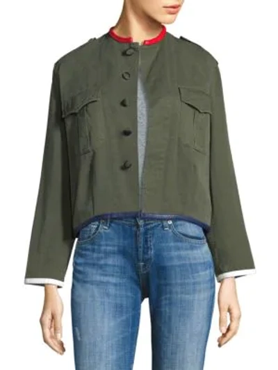 Shop Harvey Faircloth Crop Leather Trim Jacket In Olive