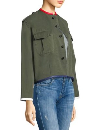Shop Harvey Faircloth Crop Leather Trim Jacket In Olive