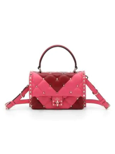 Shop Valentino Candystud Leather Top Handle Bag In Red Pink