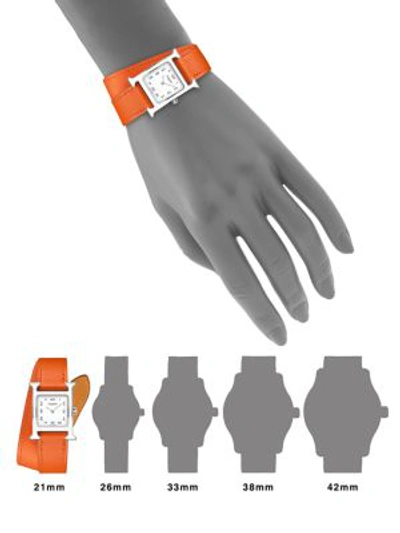 Shop Hermès Watches Heure H 21mm Lacquered Stainless Steel & Leather Strap Watch In Silver Orange