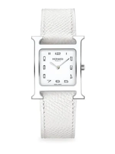 Shop Hermès Watches Women's Heure H 30mm Lacquered Stainless Steel & Leather Strap Watch In Silver White