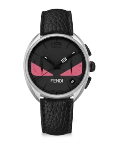 Shop Fendi Momento  Bug Black, Stainless Steel & Leather Strap Watch In Black Pink