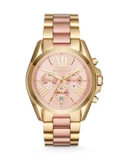 Shop Michael Kors Bradshaw Two-tone Stainless Steel Watch In Gold Pink