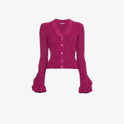 Shop Marco De Vincenzo V-neck Lurex Knitted Cardigan In Pink&purple